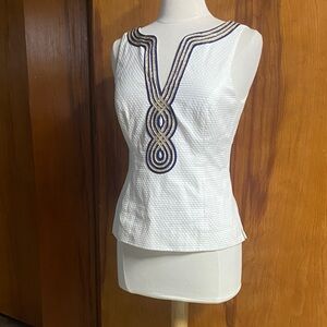 Lilly Pulitzer White Tank Top with Navy and Gold Details